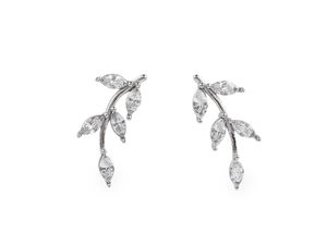 Elegant Stainless Steel Twig Branch Stud Earrings with Crystal Cubic Zirconia