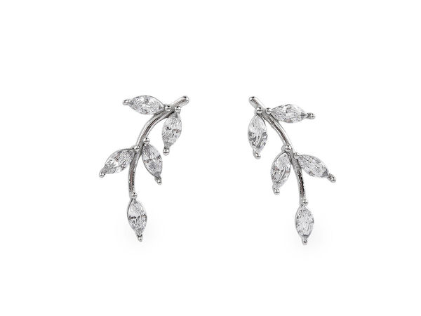 Elegant Stainless Steel Twig Branch Stud Earrings with Crystal Cubic Zirconia