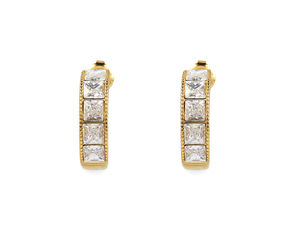 Cubic Zirconia Stainless Steel Open Hoop Earrings with Square-Cut Crystals