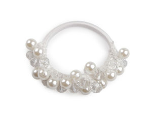 Elegant Pearl and Cut Bead Dual-Purpose Hair Band & Bracelet - Shimmering Elastic Accessory with Lurex AB Effect