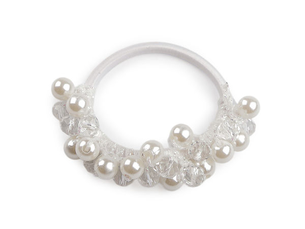 Elegant Pearl and Cut Bead Dual-Purpose Hair Band & Bracelet - Shimmering Elastic Accessory with Lurex AB Effect