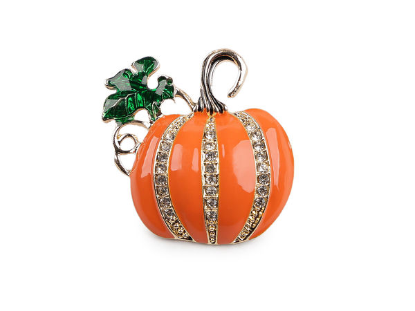 Elegant Pumpkin Rhinestone Brooch – Sparkling Crystal & Colorful Enamel Autumn Pin