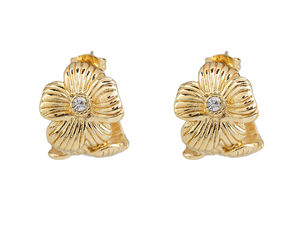 Stainless Steel Cubic Zirconia Flower Stud Earrings
