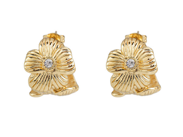 Stainless Steel Cubic Zirconia Flower Stud Earrings