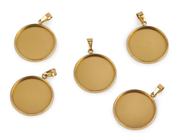 Stainless Steel Smooth Bezel Pendant Tray Blanks - 20mm Round Cabochon Setting Base