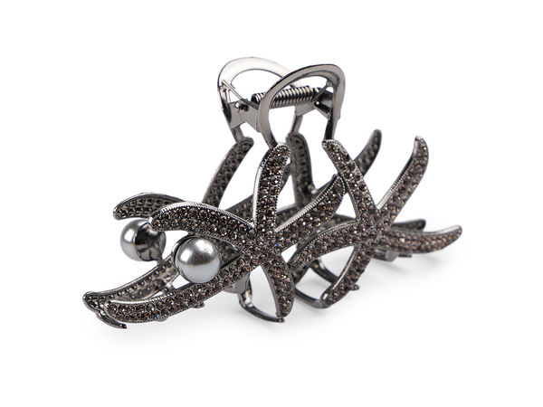 Elegant Star Motif Metal Mini Hair Claw Clip - Premium Small Hair Jaw Clamp with Glittering Crystal & Pearl Embellishments