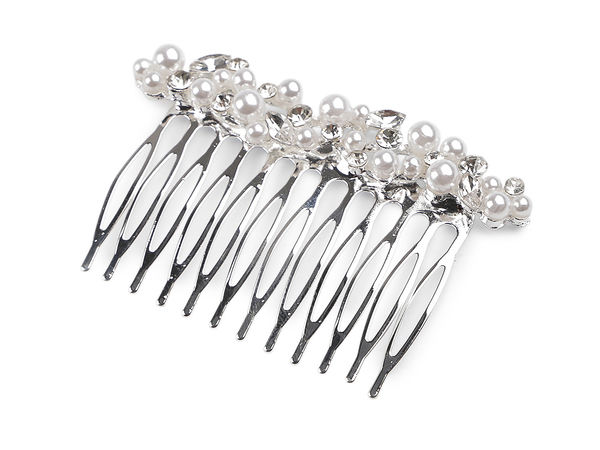 Elegant Rhinestone and Pearl Metal Hair Comb in Crystal White - Premium Bridal and Evening Hair Accessory