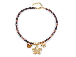 Elegant Floral Pendant Necklace - Stainless Steel Flower Motif on Soft Textile Cord with Adjustable Extension Chain