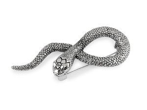Elegant Snake Brooch - Detailed Metal and Glass Serpent Pin