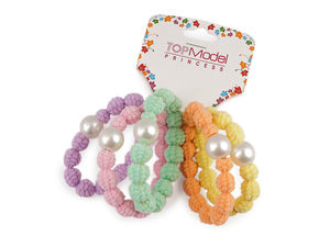 Elegant Pearl and Pompom Elastic Hair Ties - Multi-Use Bracelet & Hair Band Set (5-Piece Mix)