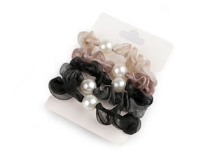 Elegant Pearl-Embellished Elastic Hair Ties - Premium Lurex Monofilament Hair Bands, Assorted Mix (Set of 5)