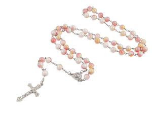 Elegant Glass Bead Rosary with Rainbow Effect and Detailed Crucifix in Keepsake Box