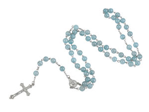 Premium Synthetic Mineral Rosary with Detailed Metal Crucifix and Illustrated Presentation Box