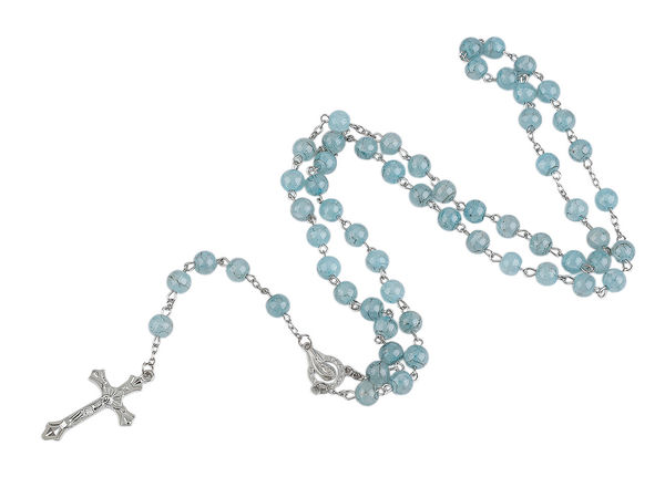 Premium Synthetic Mineral Rosary with Detailed Metal Crucifix and Illustrated Presentation Box