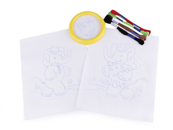 Kids' Beginner Cross Stitch & Embroidery Kit with Pre-Printed Motif, Round Hoop Frame, and Cotton Floss (Assorted Designs)