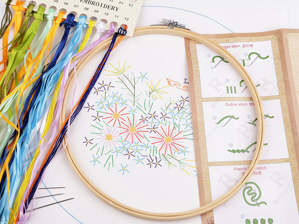 Premium DIY Cross Stitch Embroidery Kit with Pre-Printed Landscape Pattern, Mouline Yarn, Bamboo Hoop Frame & Needles