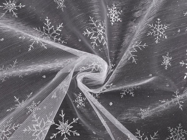 Premium Snowflake Glitter Organza Fabric for Christmas Crafts and Holiday Decor