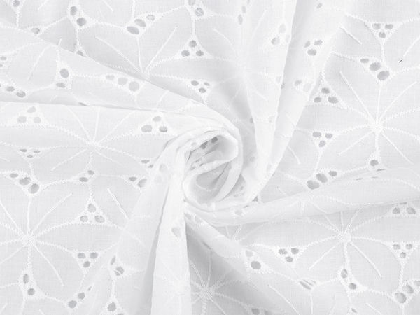 Premium White Cotton Madeira Broderie Anglaise Fabric with Eyelet Embroidery