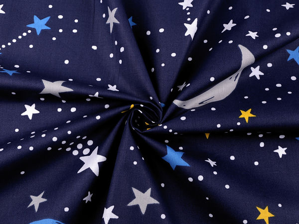Premium Night Sky Cotton Canvas Fabric (Dark Blue) - Children's Motif Fabric for Sewing & Crafting