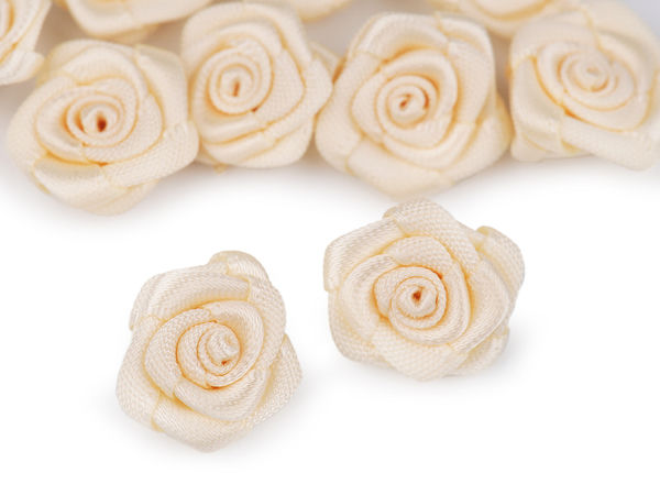 Premium Mini Satin Rose Appliques (Ø15 mm) - Precisely Folded Textile Flowers for Clothing, Crafts, Scrapbooking, and Wedding Decor