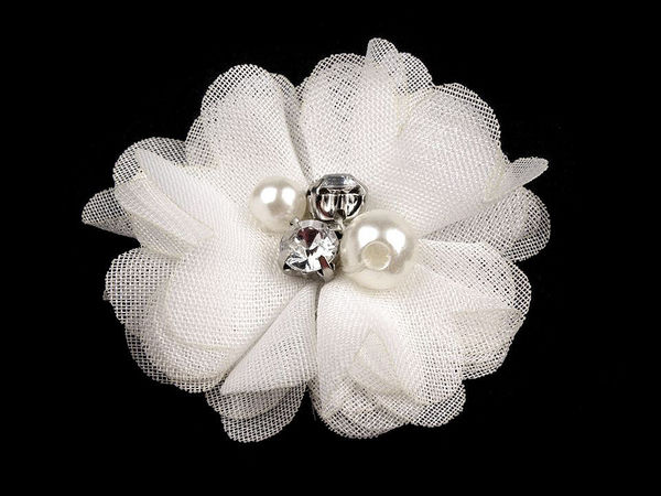 Premium 5cm Decorative Mesh Flower Appliques with Beads and Rhinestones for Clothing, Accessories, and DIY Crafts