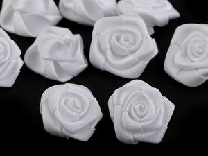 Premium White Satin Rose Flower Appliques (20mm) - Elegant Fabric Roses for Crafts, Wedding Decor, and Clothing
