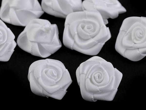 Premium White Satin Rose Flower Appliques (20mm) - Elegant Fabric Roses for Crafts, Wedding Decor, and Clothing