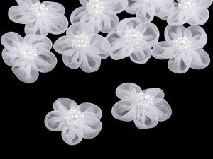 Premium Organza Flower Applique with Bead Center (2.5 - 3cm) for Crafts, Sewing, and Accessories