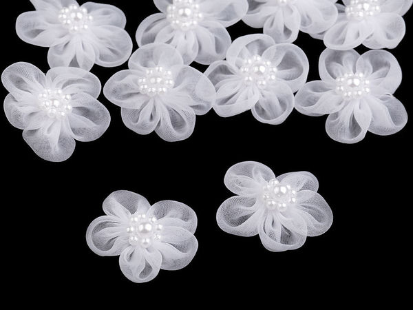 Premium Organza Flower Applique with Bead Center (2.5 - 3cm) for Crafts, Sewing, and Accessories