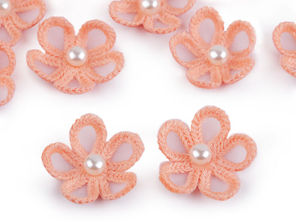 Premium Organza Flower Applique with Pearl Accent - 2.5cm Mini Blossom Embellishments for Crafts, Apparel, and Hair Accessories