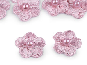 Embroidered Flower Appliques with Riveted Pearl Bead (2cm) – Sew-On or Glue-On Floral Embellishments for Clothing, Crafts, and Wedding Decor