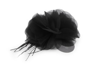 Elegant Chiffon Flower Applique with Soft Feathers - Versatile Sew-On or Glue-On Floral Embellishment for Clothes, Hats & Accessories (8-9cm)
