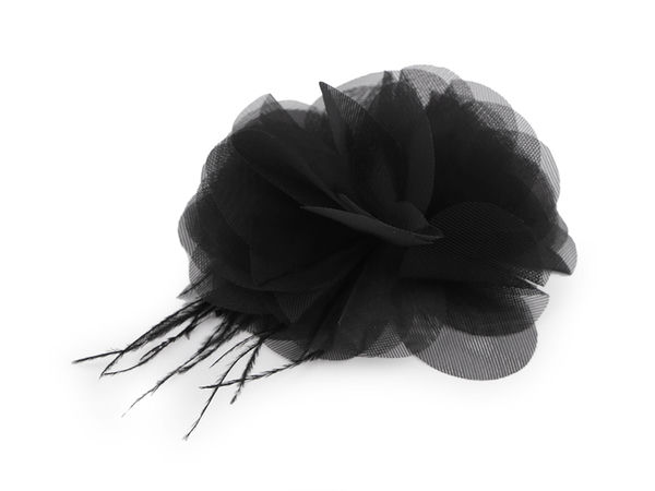 Elegant Chiffon Flower Applique with Soft Feathers - Versatile Sew-On or Glue-On Floral Embellishment for Clothes, Hats & Accessories (8-9cm)