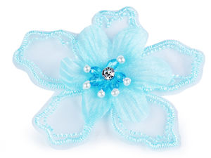 Premium 3D Double-Layer Organza Decorative Flower Applique with Pearls and Rhinestones, Ø8 cm Sew-On/Glue-On Craft Motif