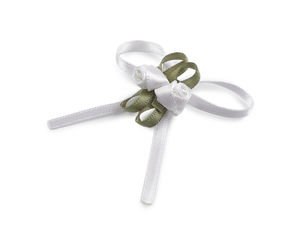 White Pleated Satin Ribbon Bow Boutonniere with Rose Accents