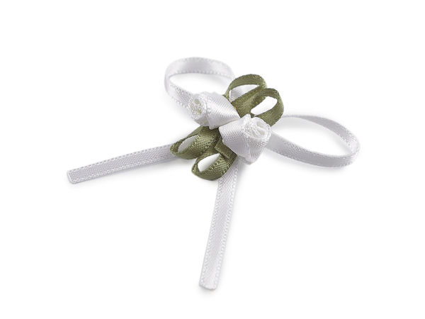 White Pleated Satin Ribbon Bow Boutonniere with Rose Accents