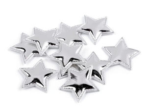 3D Silver Christmas Star Applique Patches for Holiday Crafts, 30mm Shiny Metallic Star Embellishments for Wreaths, Table Scatter, and DIY Decor