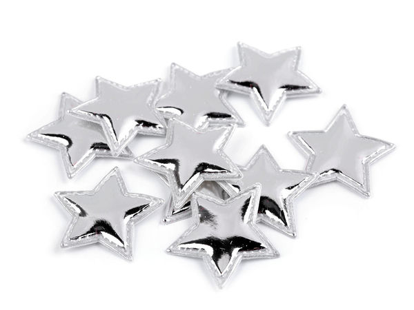 3D Silver Christmas Star Applique Patches for Holiday Crafts, 30mm Shiny Metallic Star Embellishments for Wreaths, Table Scatter, and DIY Decor