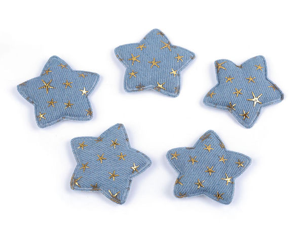 3D Denim Star Applique Patch with Metallic Print - Softly Padded Sew-On and Glue-On Decorative Embellishment