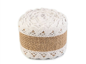Premium Jute Ribbon with White Cotton Lace (54mm Width) - Vintage Rustic Trim for Crafts, Floristry, and DIY Decor