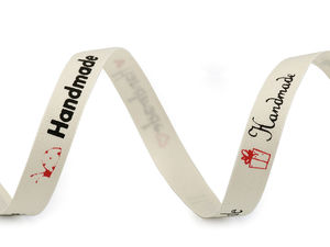 Premium Handmade Printed Cotton Ribbon - 10mm Width, Ecru Light