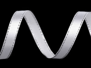 Premium White Silver Christmas Satin Ribbon with Shimmering Lurex Edge - 10mm