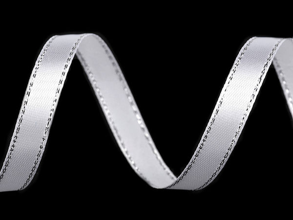 Premium White Silver Christmas Satin Ribbon with Shimmering Lurex Edge - 10mm