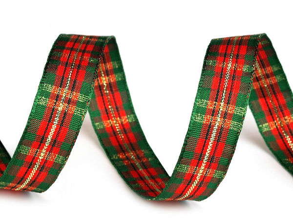 Premium Festive Lurex Metallic Check Ribbon - 15mm Double-Sided Holiday Craft Ribbon