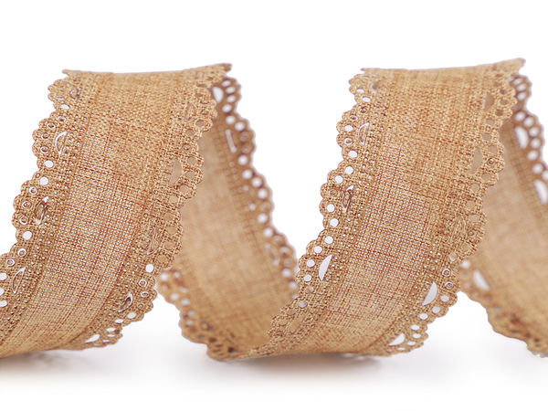 Premium Jute-Look Ribbon with Cut-Out Edges - 35mm Decorative Ribbon for Floral Arrangements, Wreaths & Crafting