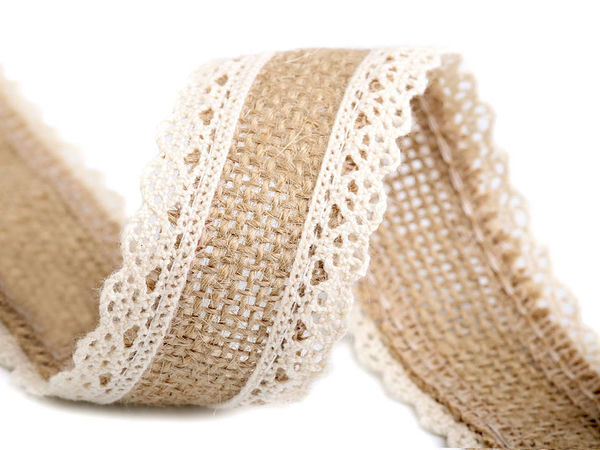 Premium Vintage Jute Ribbon with Lace (38mm) - Rustic Decorative Ribbon for Bows, Weddings, and Crafts