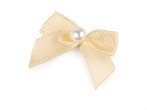 Mini Satin Bows with Faux Pearl Bead (30x35 mm) – Elegant Ribbon Embellishments for Sewing, Apparel, and DIY Crafts