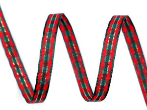 Red & Gold Christmas Tartan Check Ribbon with Lurex (6mm) - Double-Sided Glitter Craft Ribbon for Sewing, Gift Wrapping, and Festive Holiday Decor