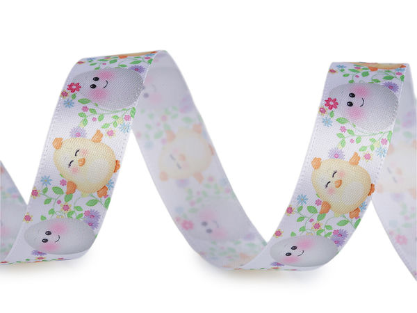 Premium Printed Easter Satin Ribbon (20mm) - Single-Face Decorative Ribbon with Holiday Motifs (Chicks, Eggs, Bunnies)