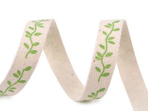 Premium 10mm Cotton Ribbon with Leaf Print - Ecru Light